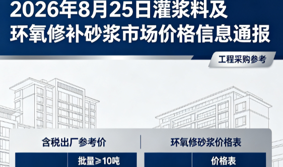 江达2026年8月25日灌浆料及环氧修补砂浆市场价格信息通报
